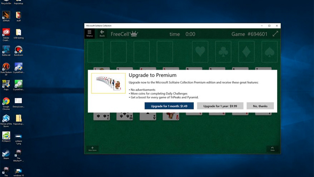 Solitario Windows 10 ¿No quieres publicidad en el nuevo Solitario de Windows 10? Tendrás que pagar