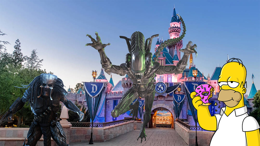 Alien, Depredador, y Homero Simpson en Disneylandia