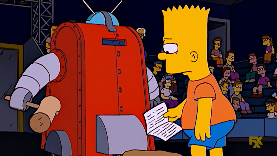 Bart Simpson usa un robot con su padre en el interior.