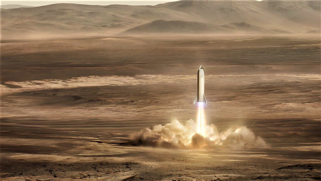 Arte conceptual de un BFR de SpaceX amartizando. (SpaceX)
