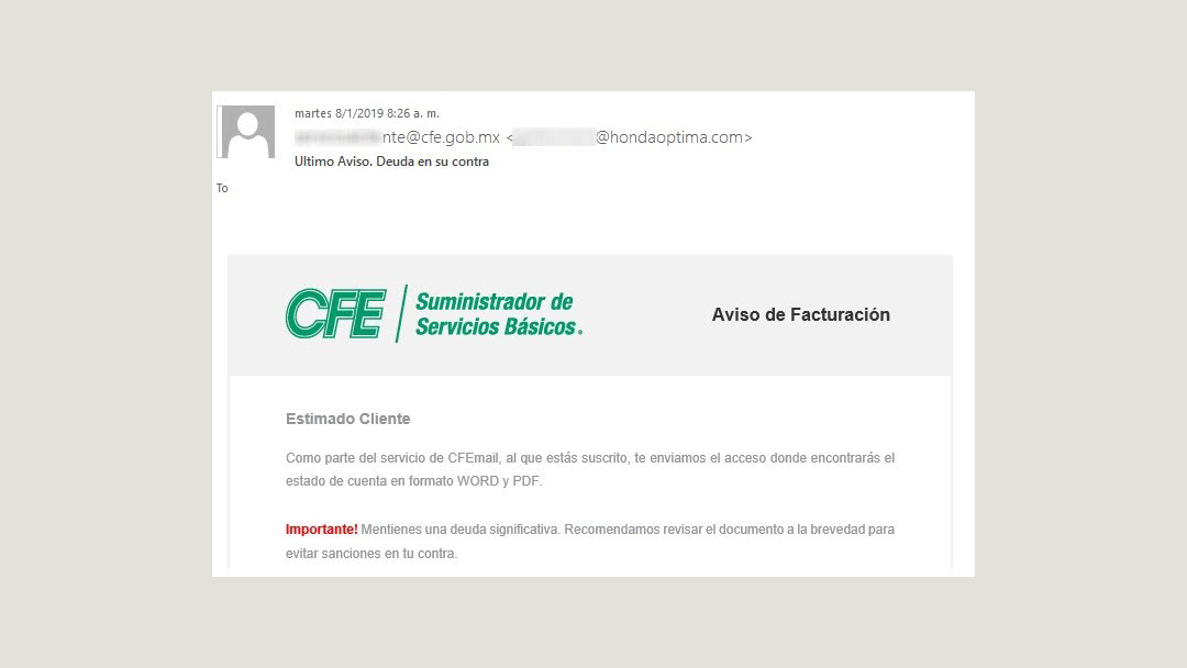 Correo de CFE que te advierte sobre una deuda es realmente un virus 18 cfe virus Correo de CFE que te advierte sobre una deuda es realmente un virus