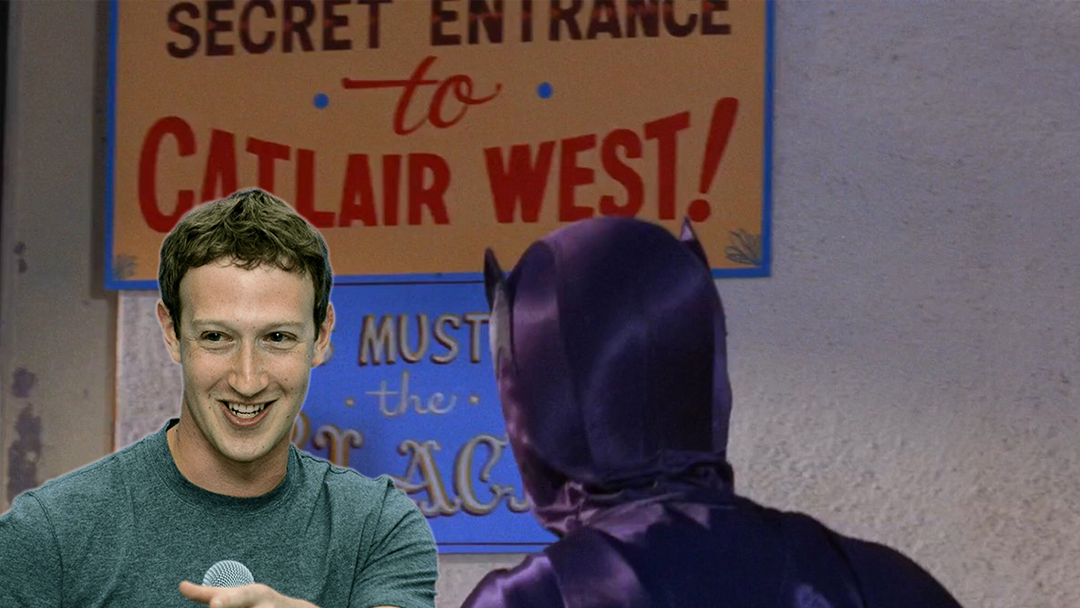 El señor Zuckerberg con Batman, en un escondite secreto
