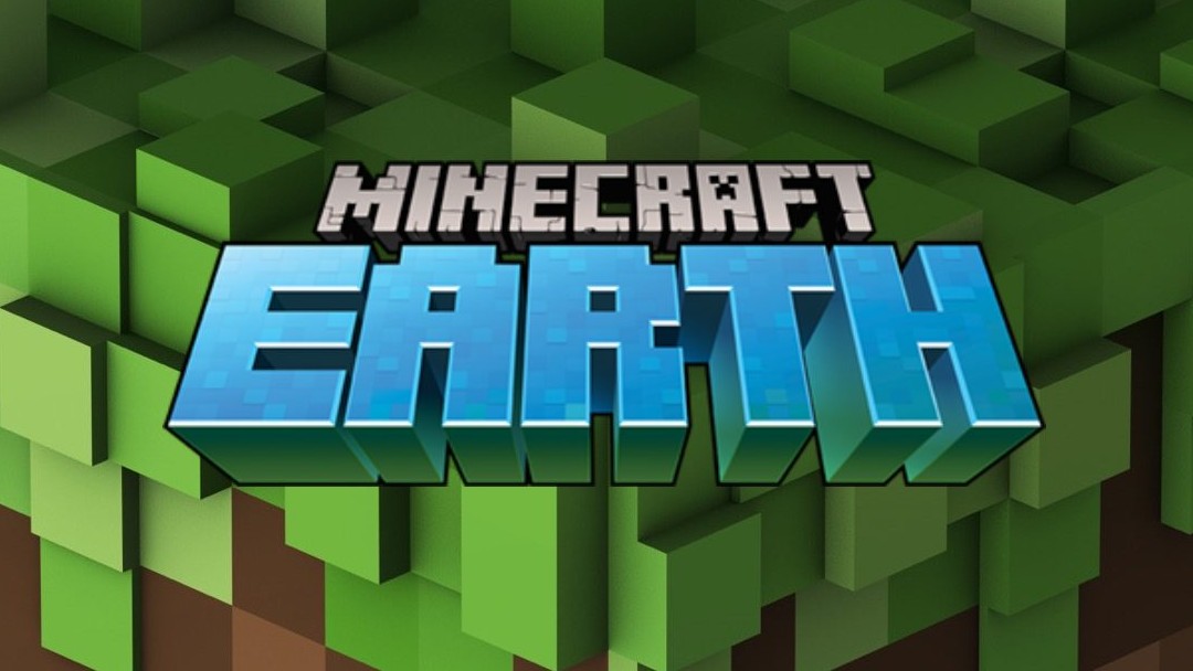 Logo de Minecraft Earth en letras azules y fondo verde