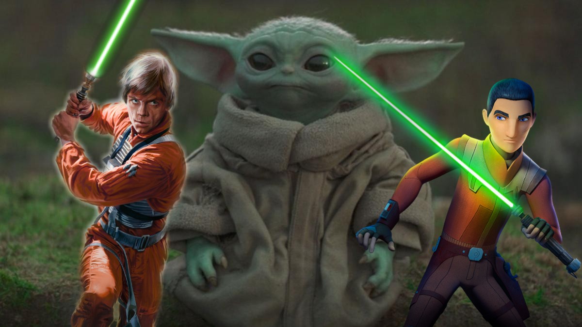 Luke Skywalker, Ezra Bridger y Baby Yoda