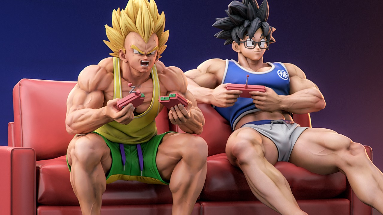 Goku y Vegeta se ponen a jugar videojuegos en increíble figura de Dragon Ball 15 Dragon Ball Videojuegos Goku Vegeta Figura