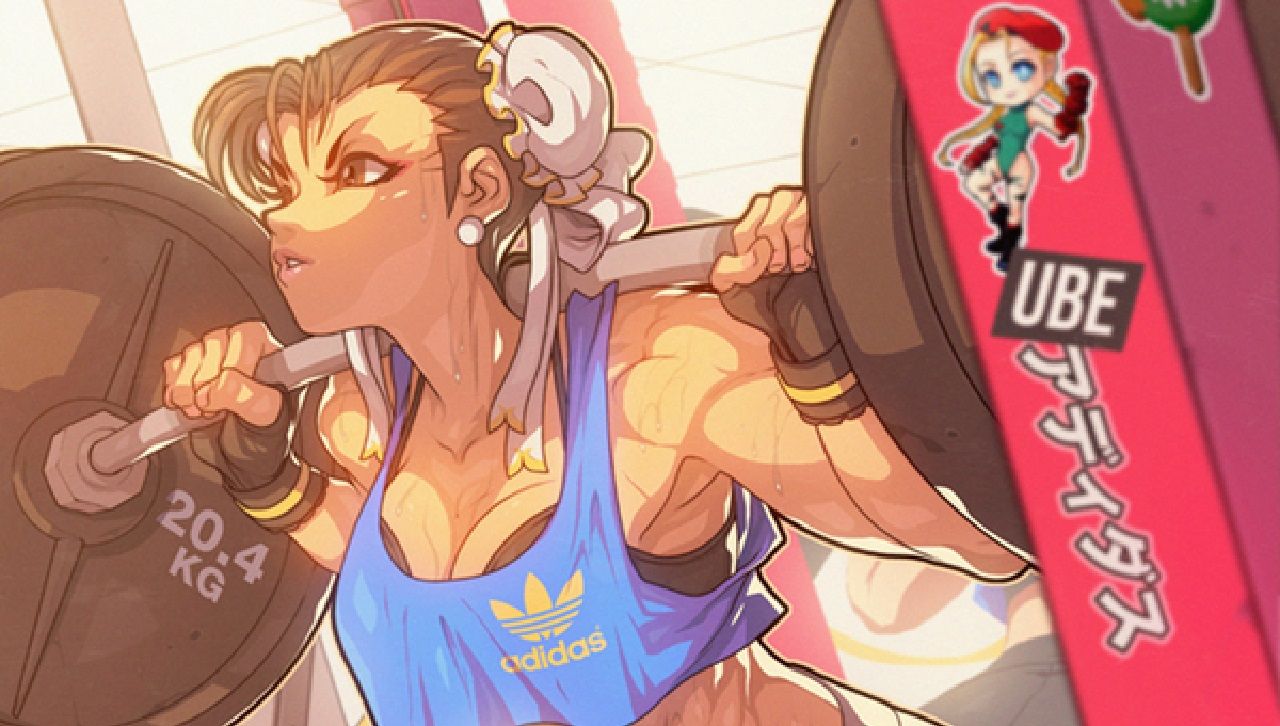 chun-li levantando pesas fanart