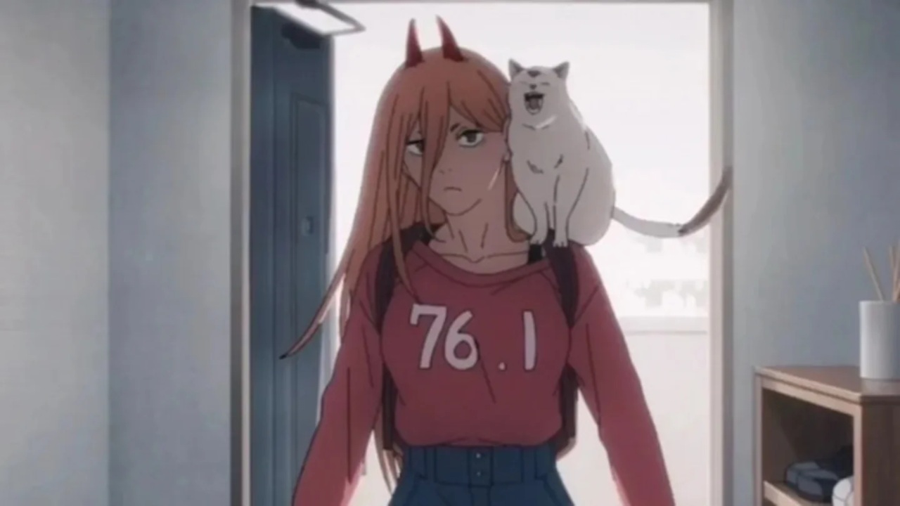 Adorable cosplay de Power de Chainsaw Man con gatito