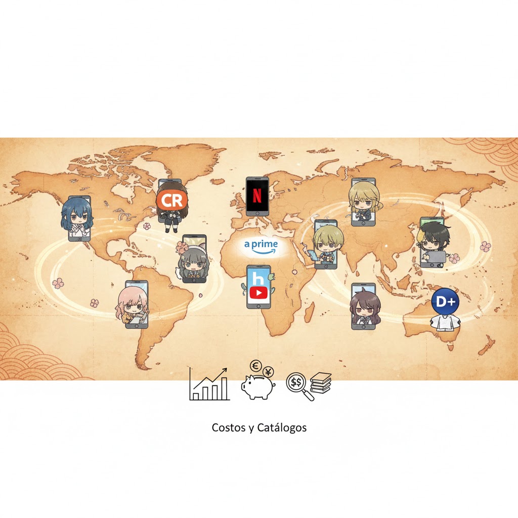 Dónde ver anime legalmente en 2026: Guía definitiva y crítica de plataformas de streaming (Análisis de Costos y Catálogos) 25 dónde ver anime 2026 plataformas gratis mapa del mundo con smartphone con plataforma de streaming de anime