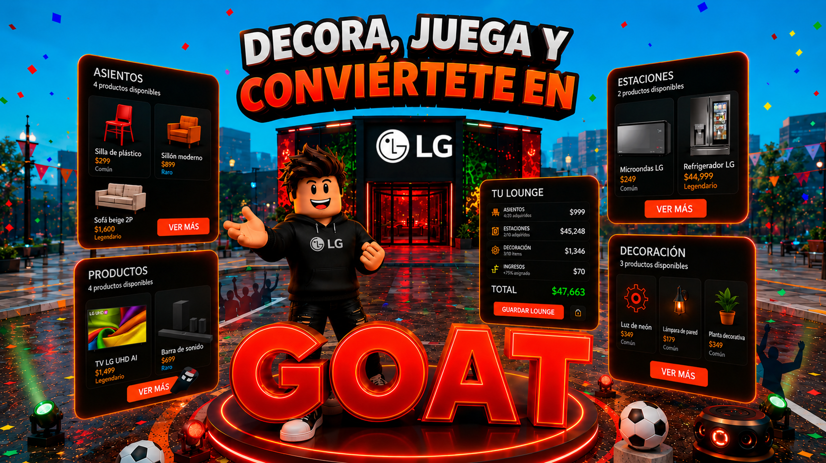 LG ROBLOX LG GOAT Lounge Tycoon: El nuevo juego de LG y futbol que llega a Roblox